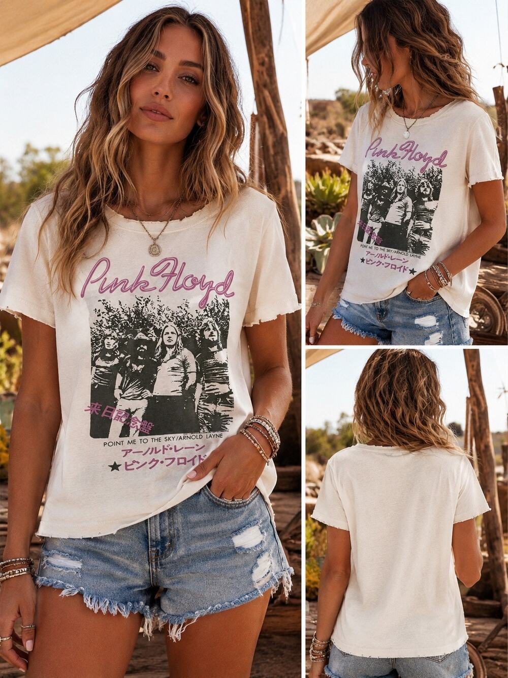 Rare Junk Food Clothing Pink Floyd Graphic Band Tee NWT Distressed Hem Vintage M